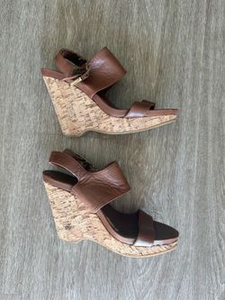 Calvin Klein Brown Leather Cork Wedge Sandals