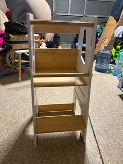 Baby/Toddler White Wood Stool Kitchen Montessori