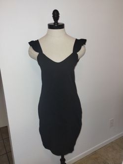 Rolla Coaster Juniors Black Ruffle Sleeve Bodycon Dress Size Medium NEW