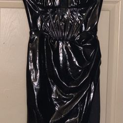 NEW NEVER WORN Limited Edition Fashion Nova Black Leather Corset Dress with Open Left Leg Slit