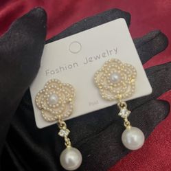 Floral Pearl Gold Plated Earrings 