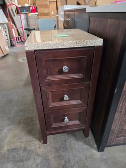 Dark Wood 3-Drawer Cabinet with Granite Top