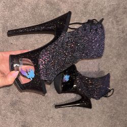Black/Purple Mermaid Sparkle / Glitter Pleaser Heels Half Boot