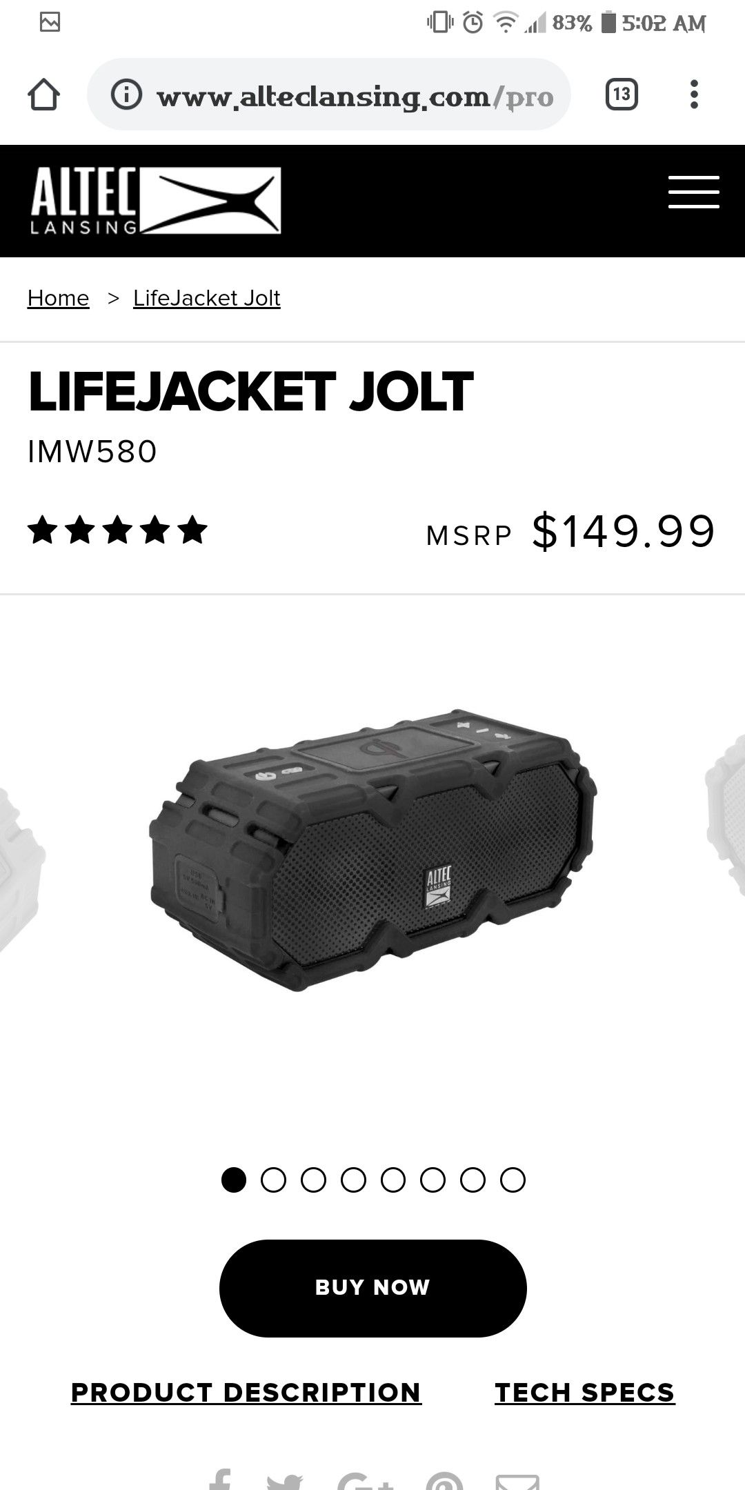 Altec lansing lifejacket jolt speaker