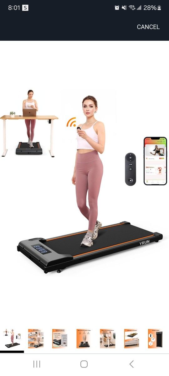 Walking Pad Under Desk Treadmill, 2.5HP Quiet Brushless Small Treadmill for Home and Office, Compact Portable Walking pad with Remote & App Control