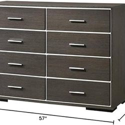 Solid Wood Brown Mirrored 8 Drawer Dresser