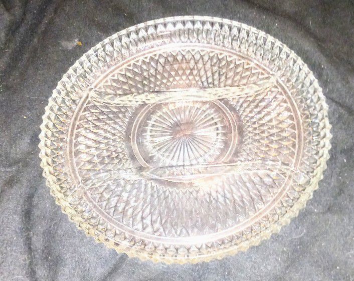 Mid Century Pressed Glass Divided Serving Platter

