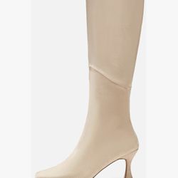 Knee Length Faux Leather Boots with Kitten Heel Size 