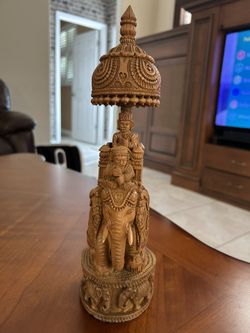 12” Sandalwood Carved Ambari Elephant Statue