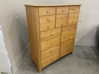 STANLEY Squire’s Chest Wooden Natural Finish 14 Drawer Dresser with Silver Knobs