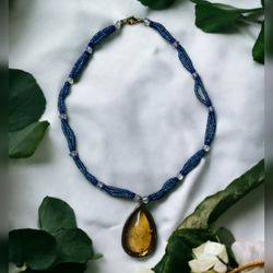 Blue Triple Strand Hand Made Necklace