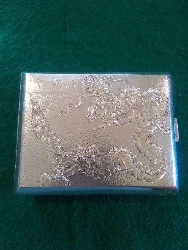 Vintage Sterling Silver Dragon Cigarette Case 