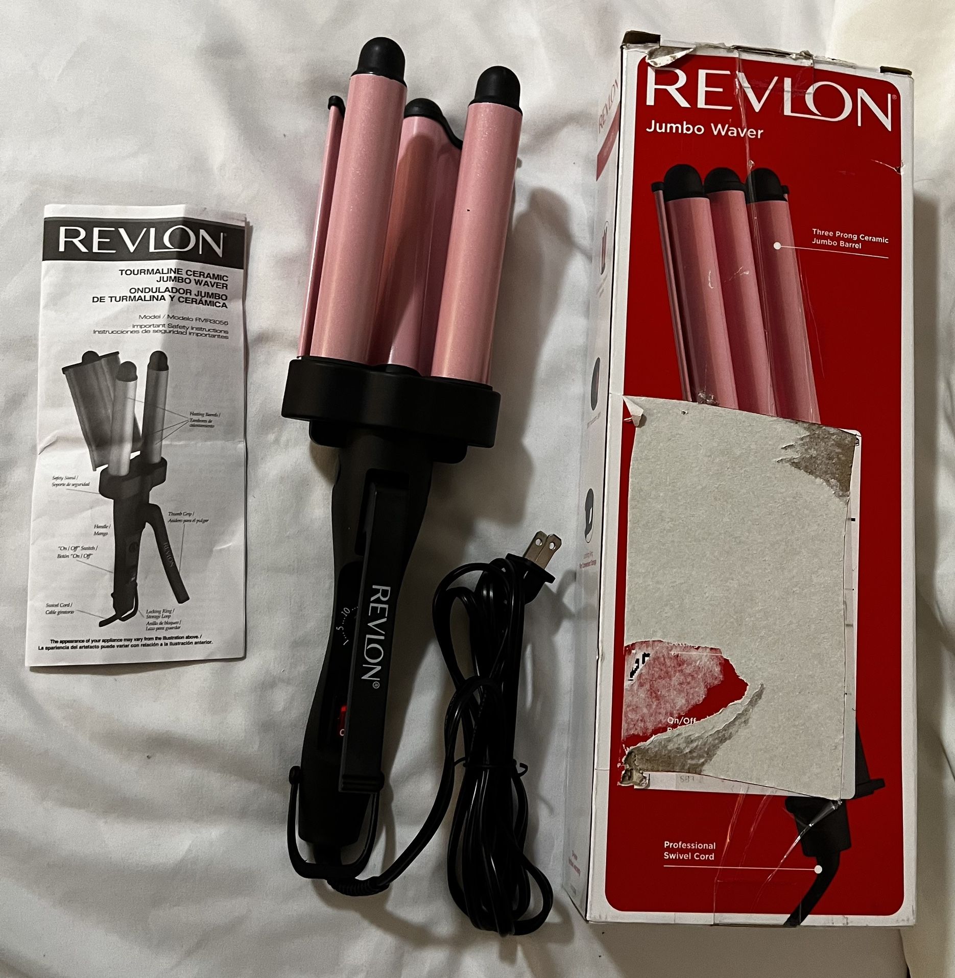 Revlon 3 Barrel Jumbo Hair Waver | Long-Lasting, Natural Looking Waves, (Pink)