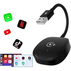 Wireless CarPlay Adapter, CarPlay Wireless Adapter Supports Netflix, YouTube, and Tiktok Stream Media Play, for OEM Wired CarPlay to Wireless Dongle, 