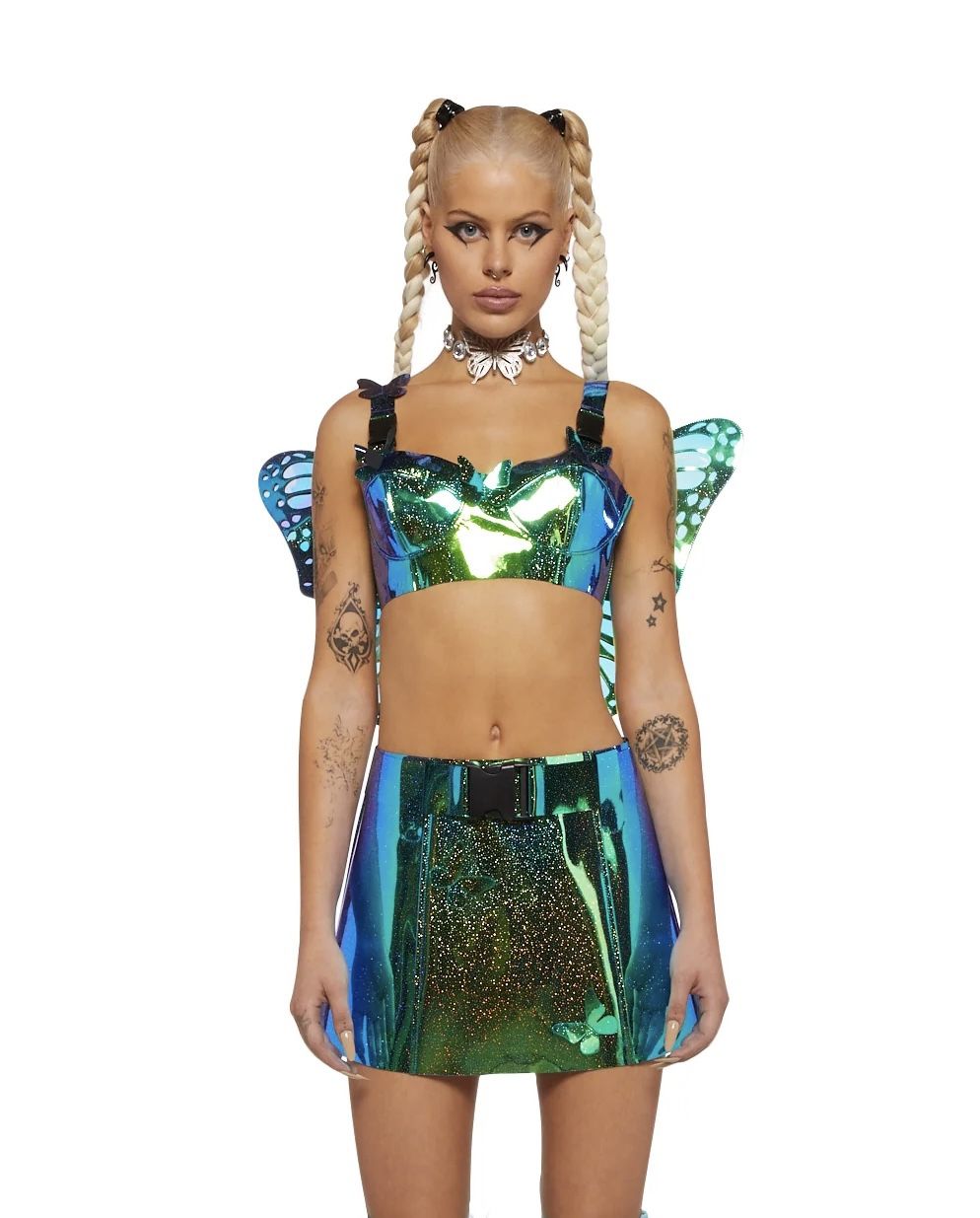 Dolls Kill Iridescent 2 Piece Butterfly Costume