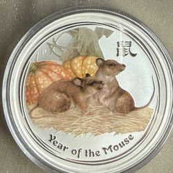 2008 5oz Australia Lunar Year Of The Mouse Colorized Silver Coin 