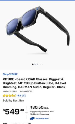 VITURE - Beast XR/AR Glasses: Biggest & Brightest, 58° 1200p Built-in 3DoF, 9-Level Dimming, HARMAN Audio, Regular - Black