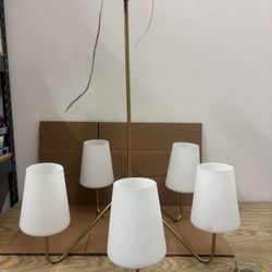 5-Light Gold Chandelier Light Fixture with White Glass Shades