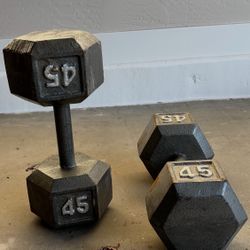 45 Pound Gray Cast Iron Solid Hexagon Dumbbells