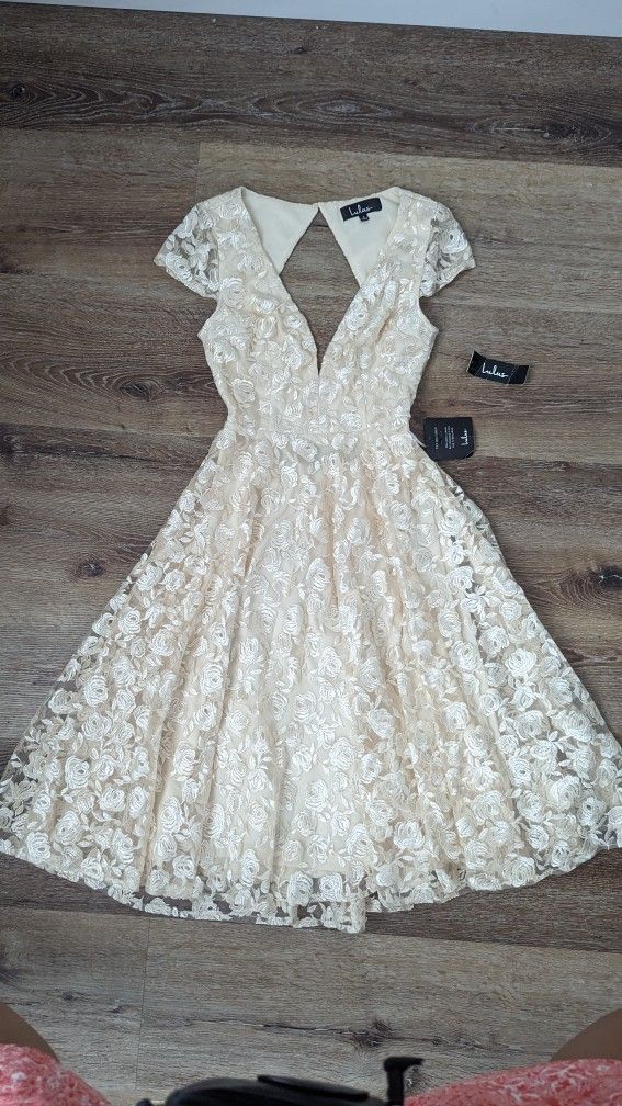 Jacqueline Champagne Floral Embroidered Backless Midi Dress