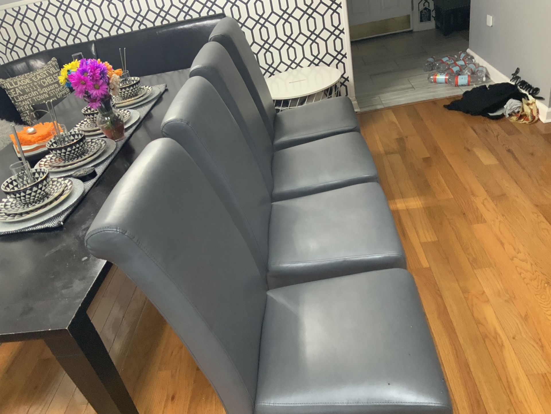 4 Gray Faux Leather Parsons Dining Chairs
