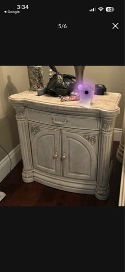 Vintage Monte Carlo (silver snow ) night stand with marble top
