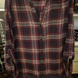 WT # 1064 Womens Large Wall Papher Button Front Tunic Top