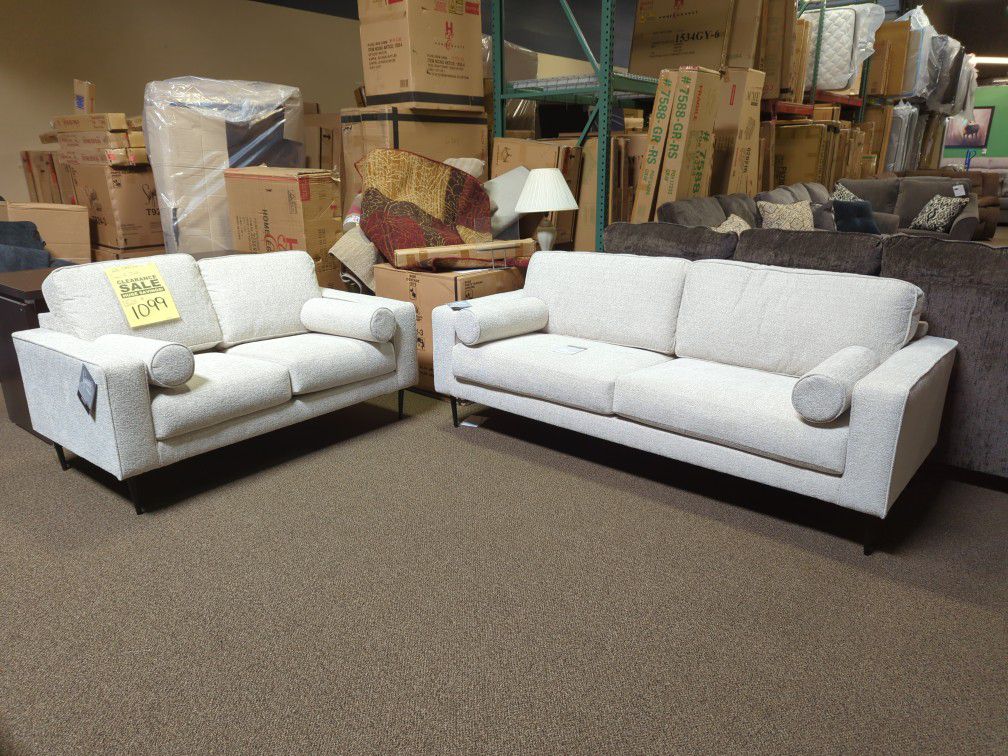 Brand New White Modern Sofa Loveseat Set