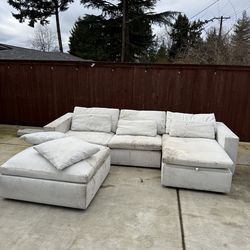 White Modular Sofa with Ottoman – Needs Cleaning