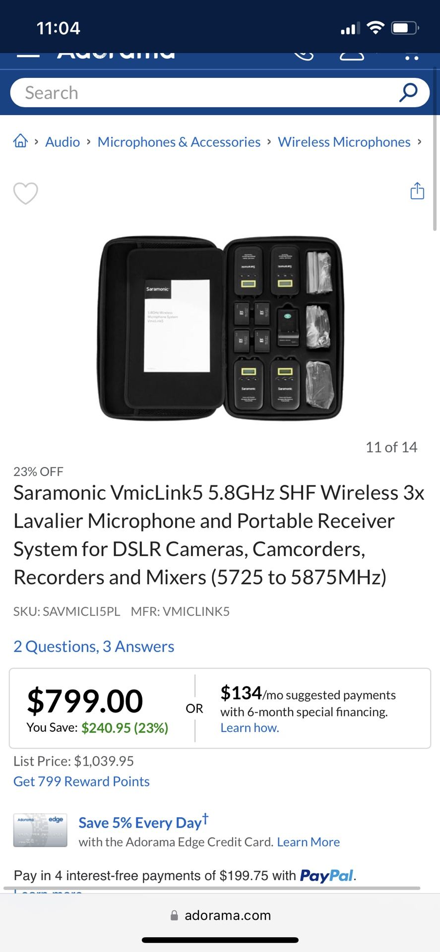 Saramonic VmicLink5 5.8GHz SHF Wireless 3x Lavalier Microphone and Portable Receiver System