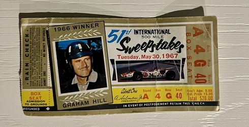 Vintage 1967 Indianapolis Speedway Ticket