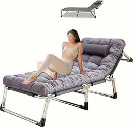 Portable Folding Camping Cot, Oversize Adjustable 5-Position Adults Reclining Lounge Chairs with Pillow, Heavy Duty Oxford Cloth 600D with Mattress (G