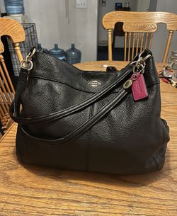 Coach New York Pebbled Black Leather 3 Large Section Satchel Purse Very Clean Inside, Has Some Wear On Straps