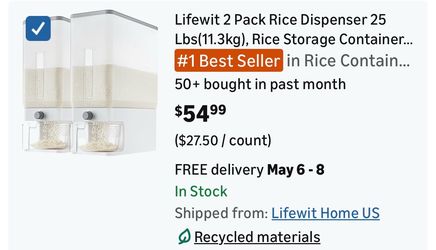 New 2 Pack Rice Dispenser 25 Lbs(11.3kg), Rice Storage Container