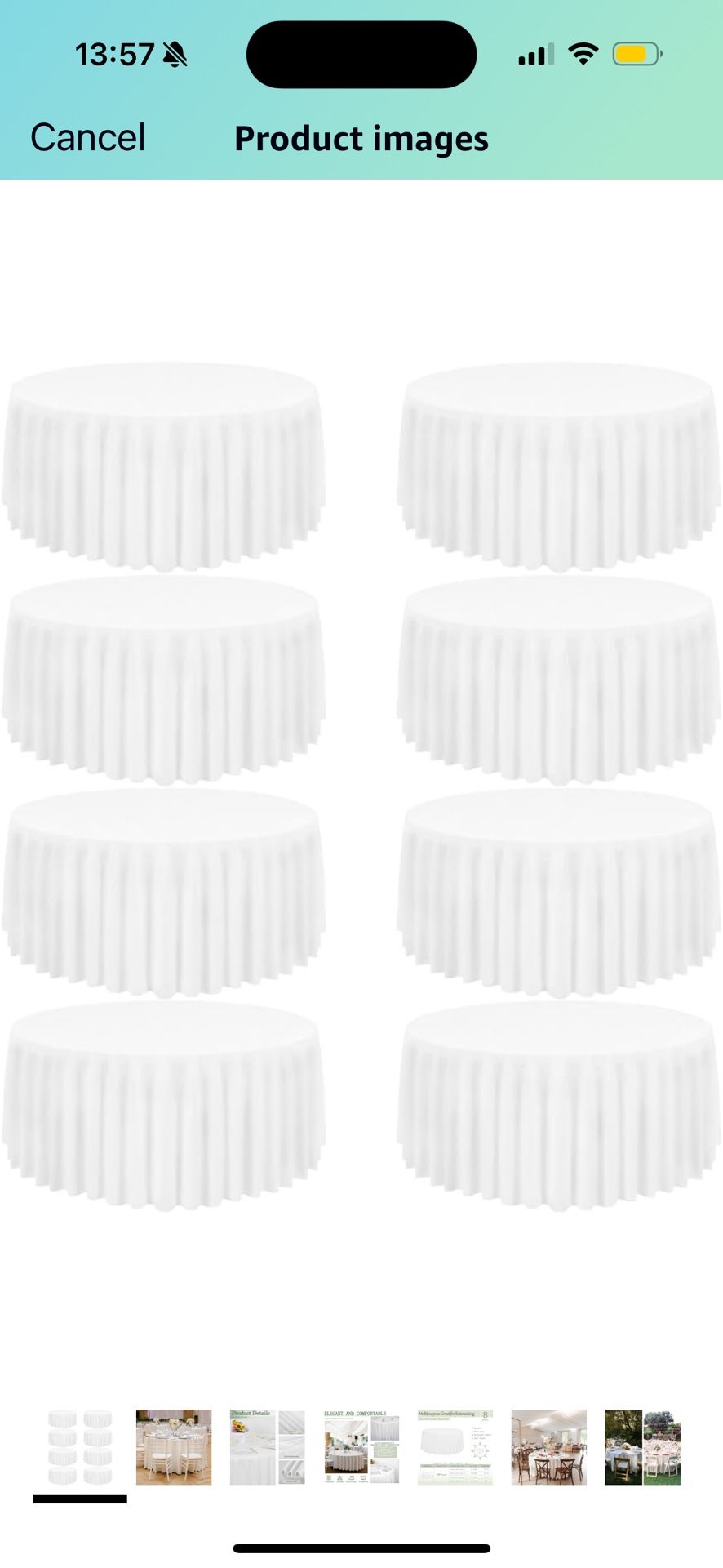 8 Tablecloths 120” Round