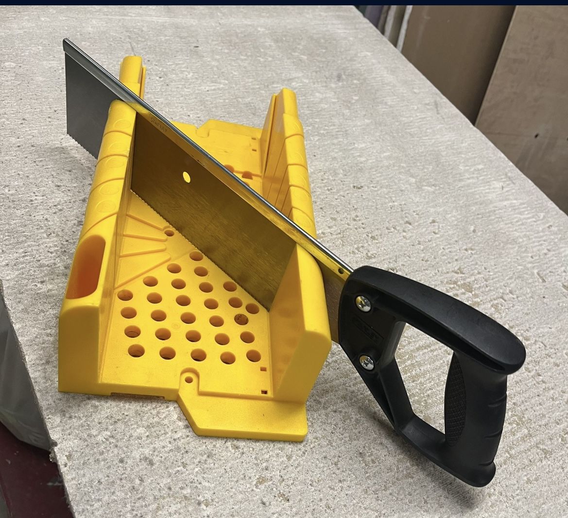 Tools - 12” Miter Box, Heavy Duty Plastic with Ruled Edge, 45 & 90 Degree Fixed Cut Angles to Include a Saw by Stanley. ONLY $15.