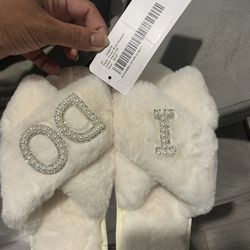 Brand New “I Do” Bridal Fuzzy Slippers - Sand Color- Size 6.5