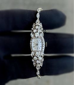 Swiss Art Deco Vintage Eloga 17 Jewels & 14k white gold 1.55CTW Natural Diamond Ladies Cocktail Watch