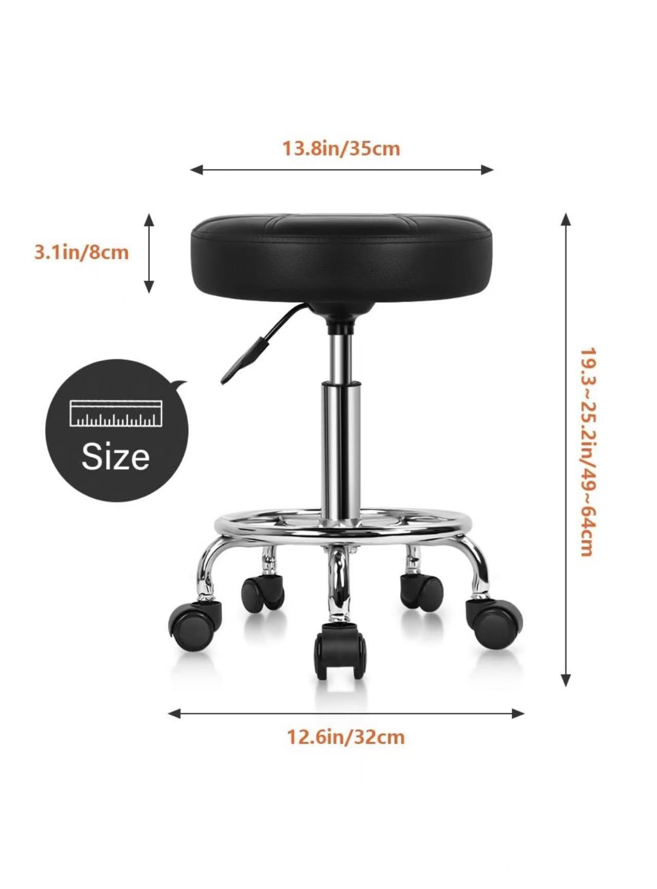 ✌️ Round Rolling Stool Chair PU Leather Height Adjustable Swivel Drafting Work SPA Shop Medical Salon Stools with Wheels Office Chair Small, Black