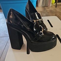 Black Patent Chunky Heels