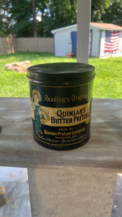 Collectible can 1930s [Quinlan’s Buttter Pretzel]