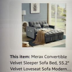 Merax : Velvet Convertible, Sleeper Sofa