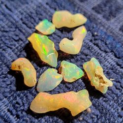 10pcs! Ethiopian Fire Opal Rough Polished Gemstones 5-12mm 