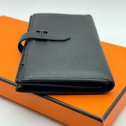 Hermes Bearn Soufflet Bifold Long Wallet Epsom Noir Black France Box