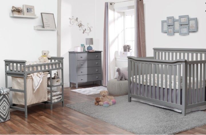 Crib, changing table, hamper