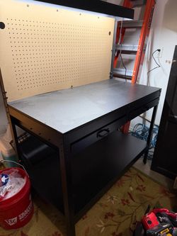 Workbench with Pegboard and Light