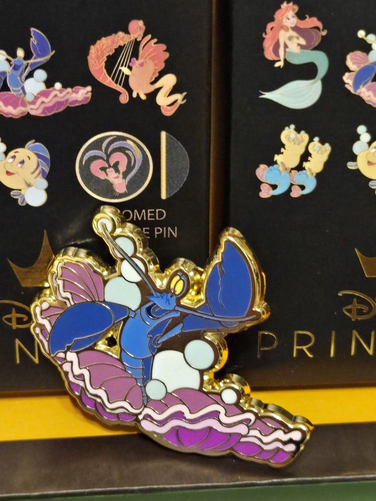 Disney Princess Ariel Blue Lobster Playing Drums Enamel Metal Pin Blind Box