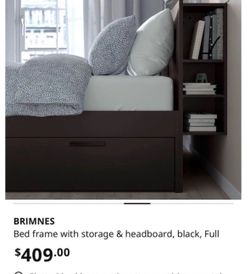 BRIMNES BED FRAME WITH STORAGE & HEADBOARD BLACK FULL WITH BASE