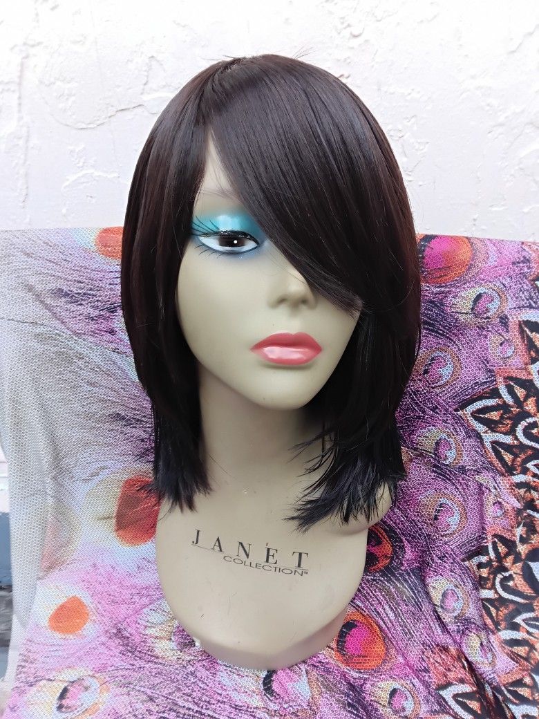12" Remy Human Layered Bob Swoop Bang Glueless Hair Wig