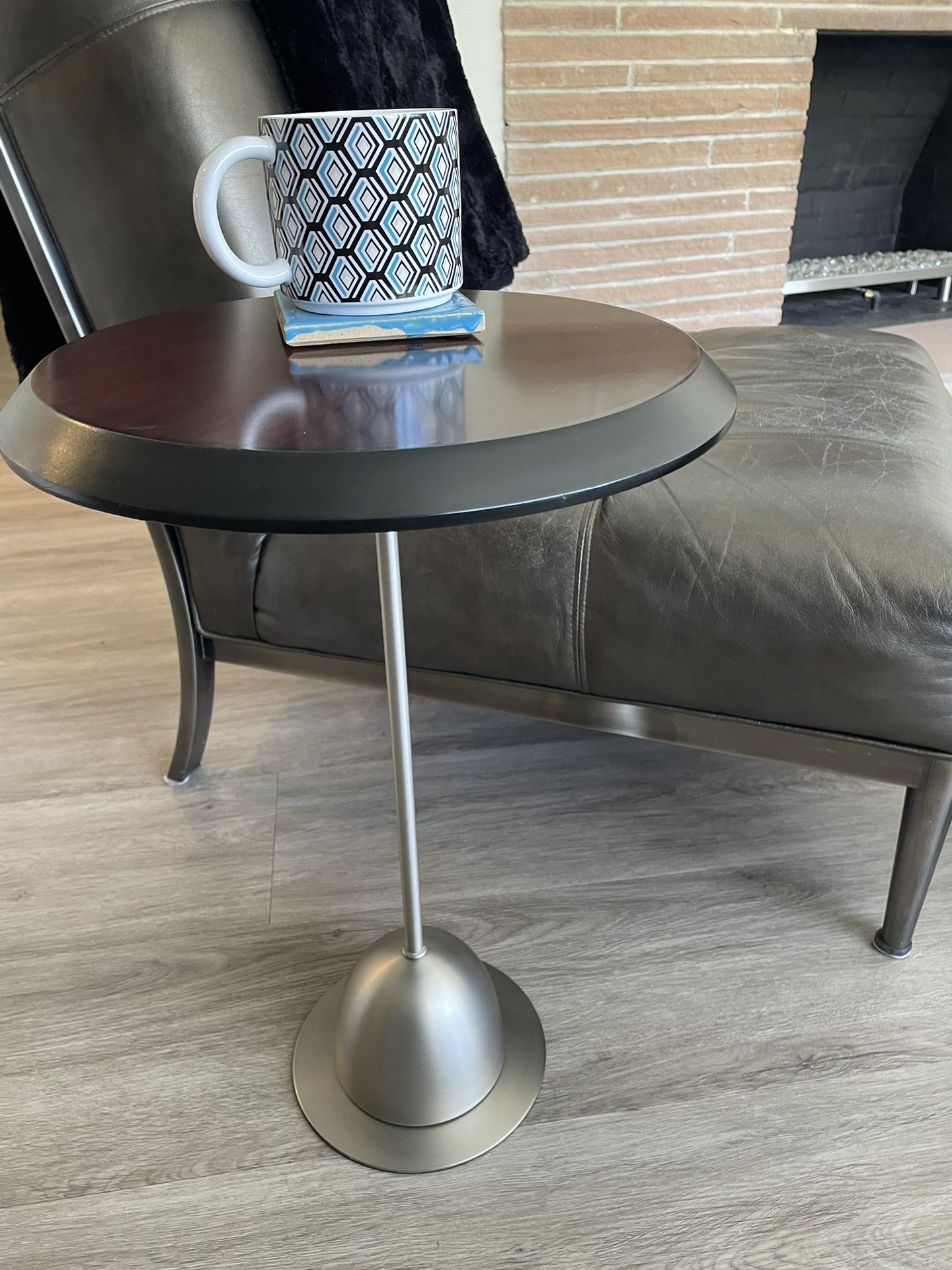 Round wood and metal side table 14 inches by 21.5 inches Tall